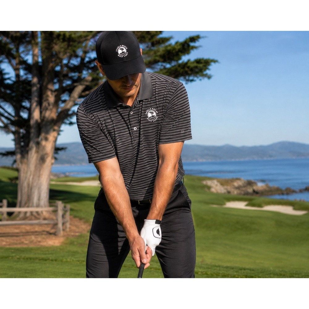 Pebble Beach Collection Men's Gray Black Striped Golf Polo Shirt Size M